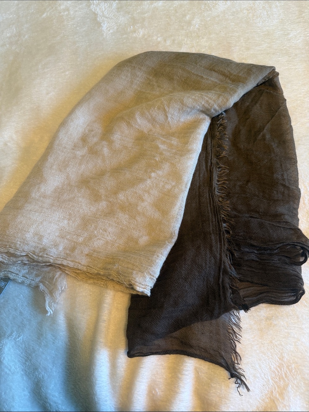 Light Beige and Dark Brown Lightweight Scarf